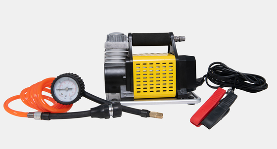 Inflatore portatile per pneumatici per auto con manometro e tubo di pressione metallici