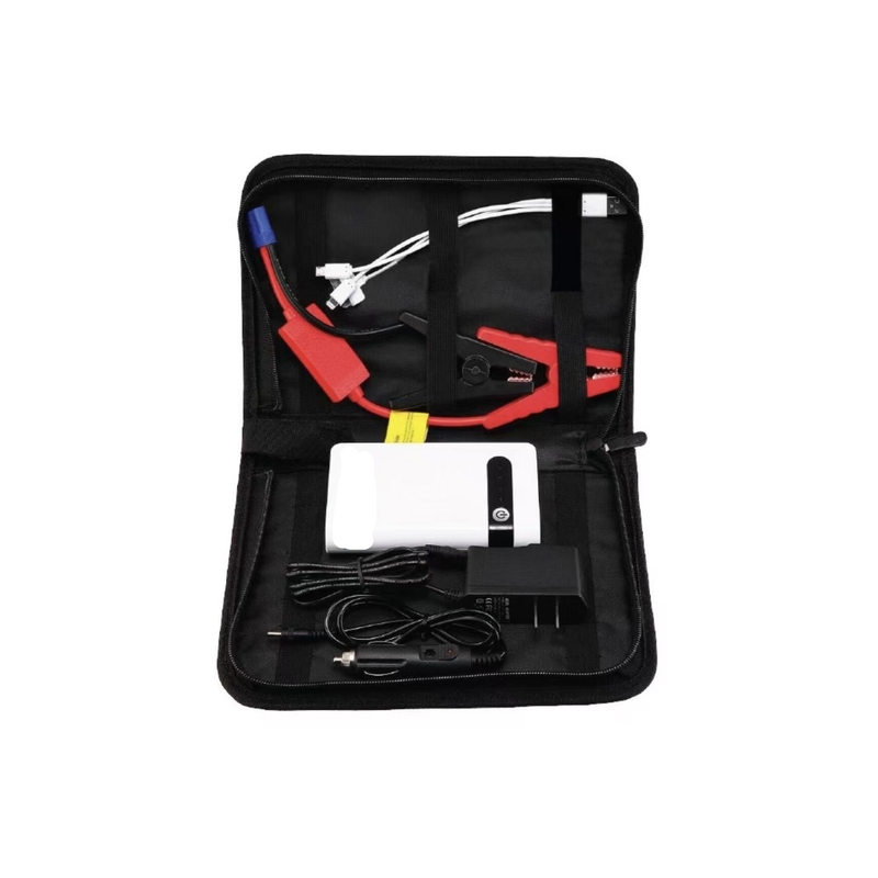 Avviatore di emergenza portatile versatile da 12V con torcia a LED e manometro per pneumatici con design a cilindro singolo