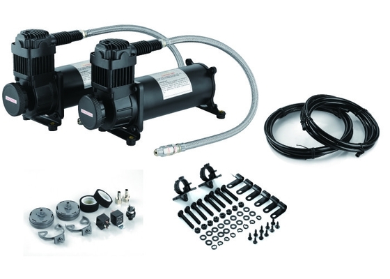 Un buon prezzo. Chick Black Dual Air Compressor con il montaggio gli accessori, acciaio e del materiale di Chrome in linea