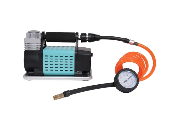 Compressore d'aria per auto portatile DC12V monocilindrico in metallo con manometro metallico